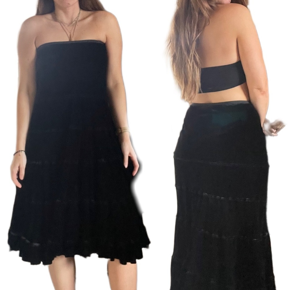 Margaret Oโ Leary Ruffled silk tiered Front Smocked Black velvet midi dress